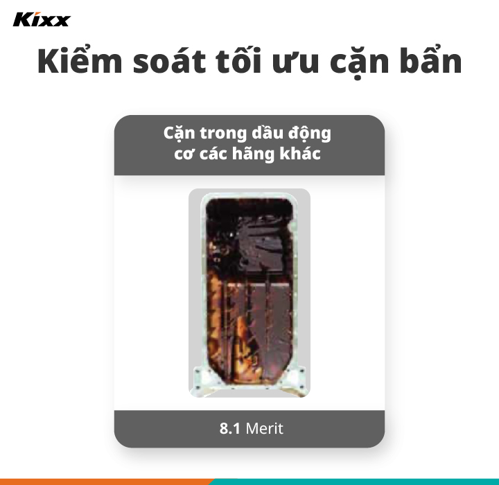 Hình ảnh so sánh cặn dầu nhớt của các hãng khác và của Kixx HDX sau khi sử dụng